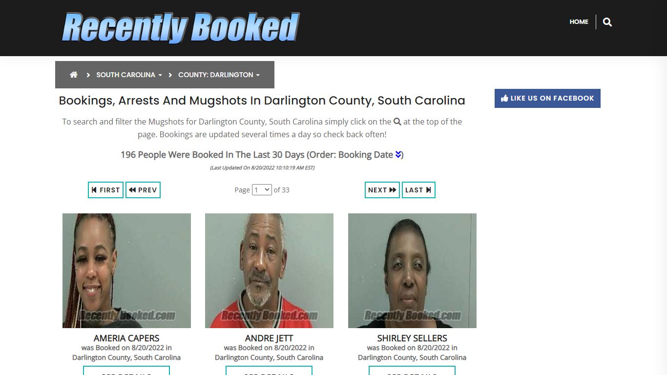 Bookings, Arrests and Mugshots in Darlington County, South Carolina